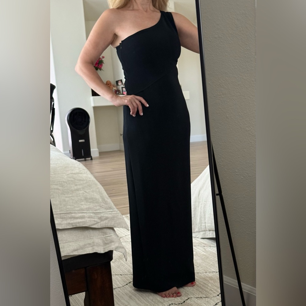 Night Way Collections Black Strapless Asymmetrical Sheath Dress